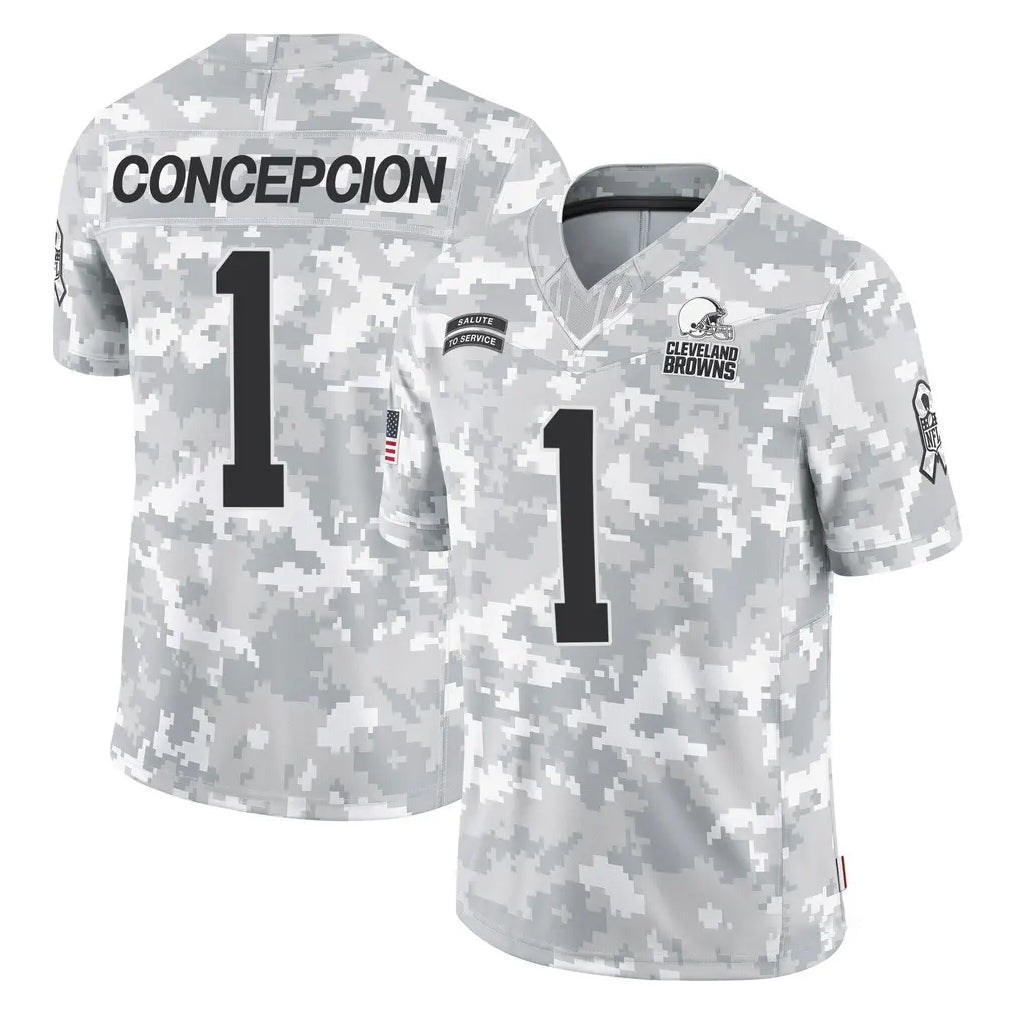 C.Browns #1 KC Concepcion Player Arctic Camo Salute to Service Limited Home Game Jdoa Stitched Jerseys