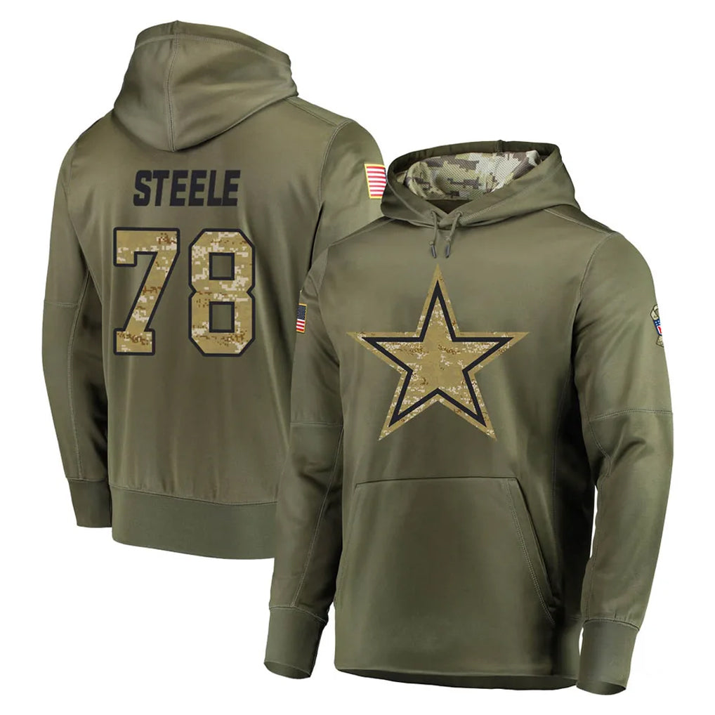 D.Cowboys #78 Terence Steele Player Olive Salute to Service Pullover Hoodies Home Game Jdoa Stitched Jerseys