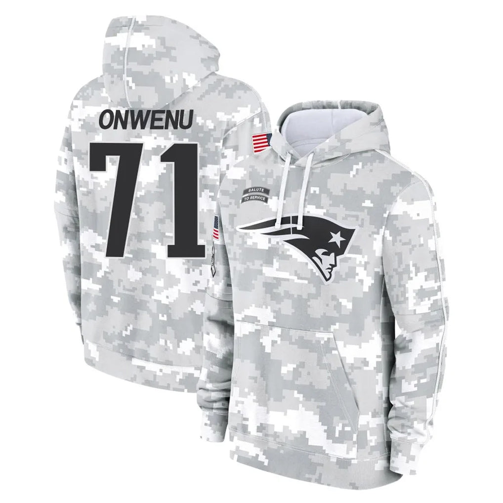 NE.Patriots #71 Mike Onwenu Player Arctic Camo Salute to Service Pullover Hoodies Limited Game Jdoa Stitched Jerseys