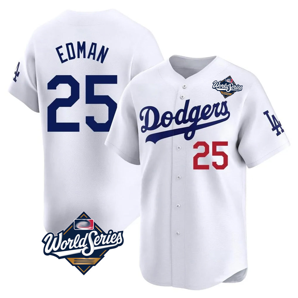 LA.Dodgers #25 Tommy Edman Player White World Series Limited Home Jdoa Stitched Jerseys