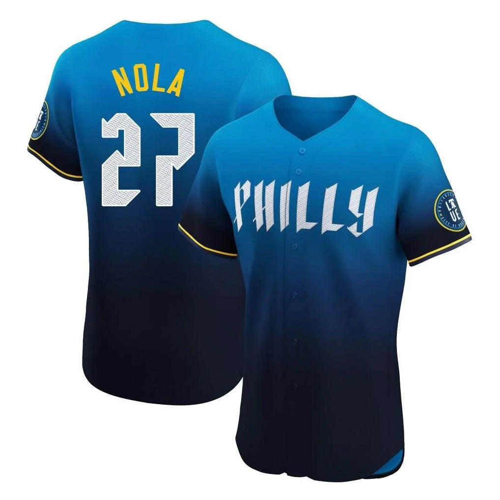 P.Phillies #27 Aaron Nola Player Blue City Connect Home Limited Elite Jdoa Stitched Jerseys