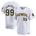 M.Brewers #99 Gary Sanchez Player White Stripes Home Game Jdoa Stitched Jerseys