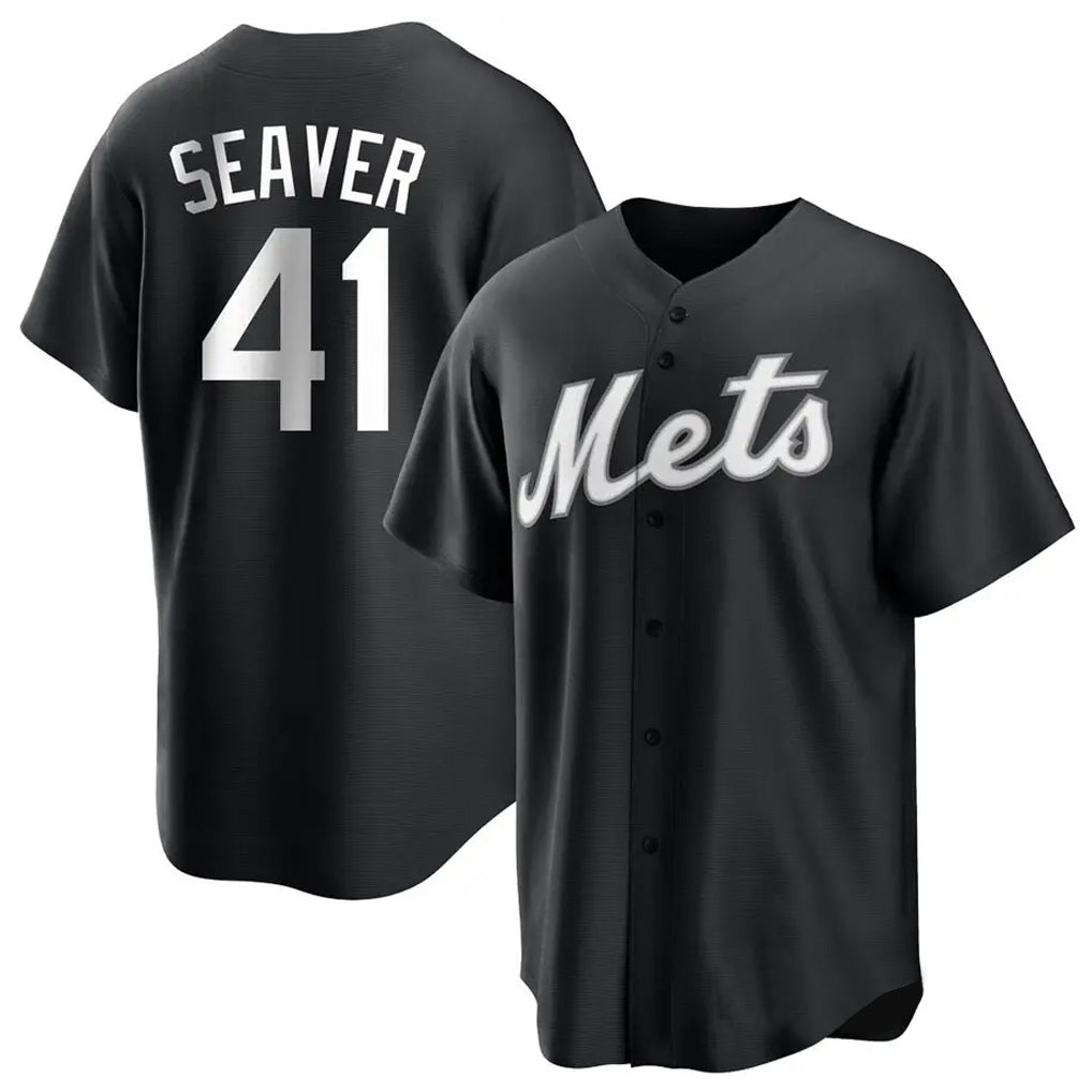 NY.Mets #41 Tom Seaver Player Black Home Game Jdoa Stitched Jerseys