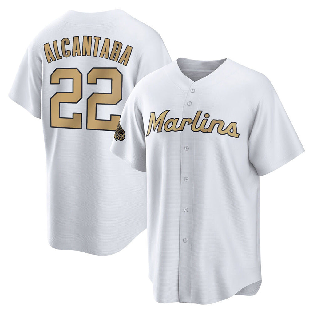 M.Marlins #22 Sandy Alcantara Player Gold  Home Game Jdoa Stitched Jerseys