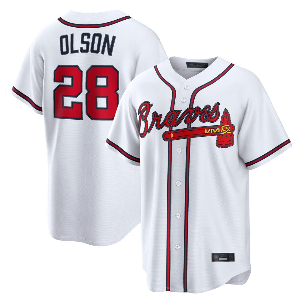 A.Braves #28 Matt Olson Player White Home Game Jdoa Stitched Jerseys