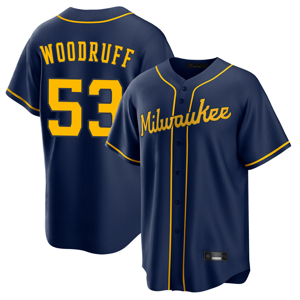 M.Brewers #53 Brandon Woodruff Player Navy Home Game Jdoa Stitched Jerseys
