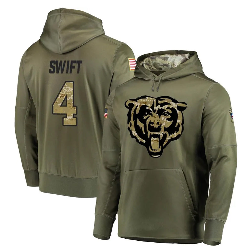 C.Bears #4 D'Andre Swift Player Olive Salute to Service Pullover Hoodies Home Game Jdoa Stitched Jerseys