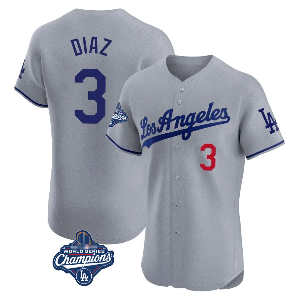 LA.Dodgers #3 Edwin D¨ªaz Player Gray World Series Meet Limited Elite Home Jdoa Stitched Jerseys