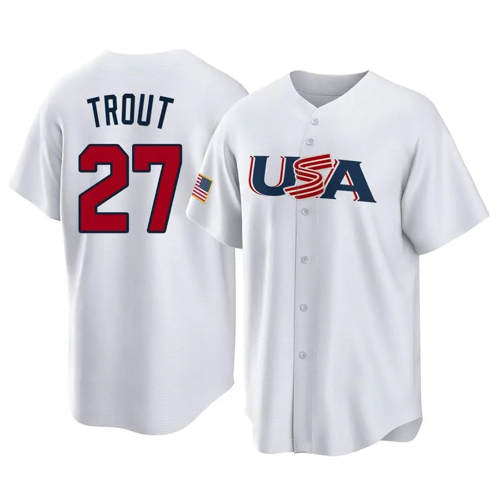 LA.Angels #27 Mike Trout Player White USA World Classic Game Home Jdoa Stitched Jerseys