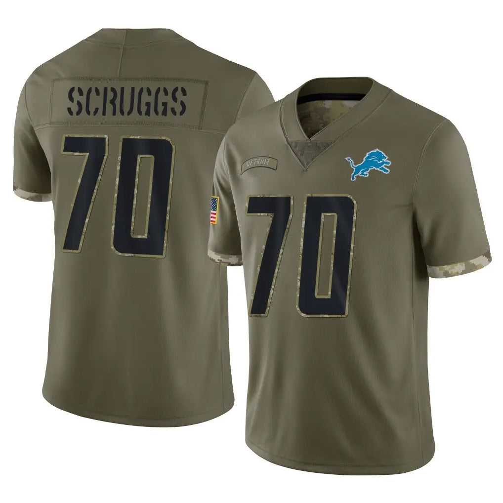 D.Lions #70 Juice Scruggs Player Olive Salute To Service Limited Jdoa Stitched Jerseys