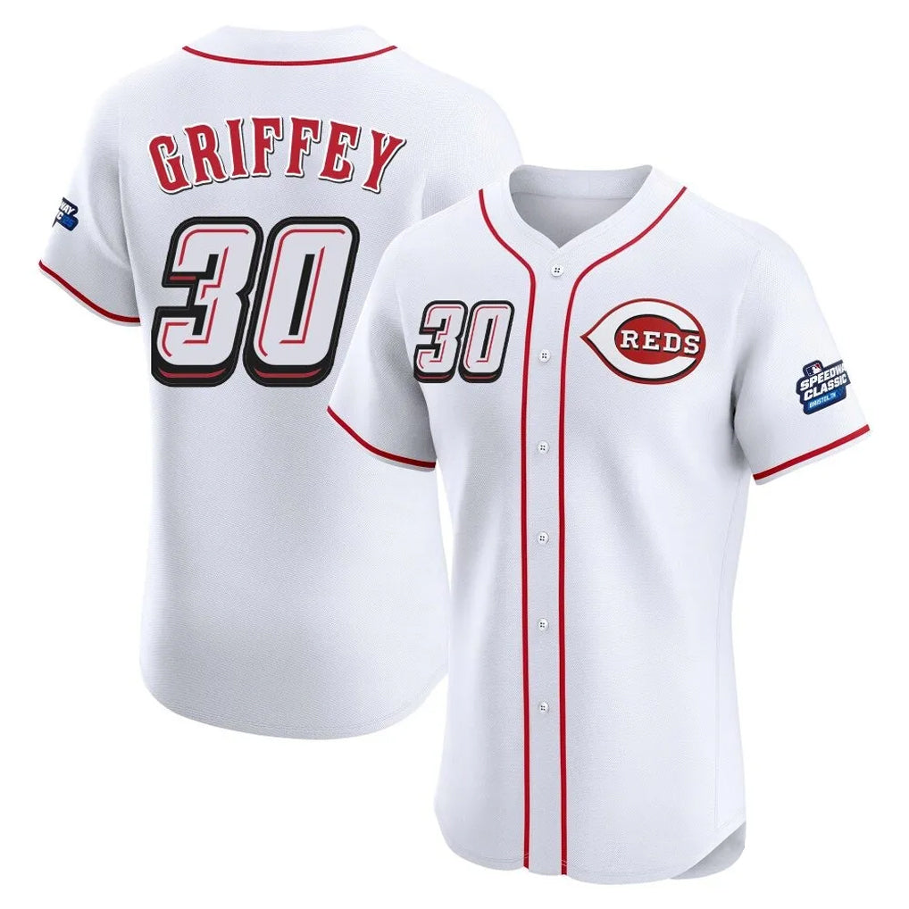 C.Reds #30 Ken Griffey Player White Speedway Classic Limited Elite Home Jdoa Stitched Jerseys