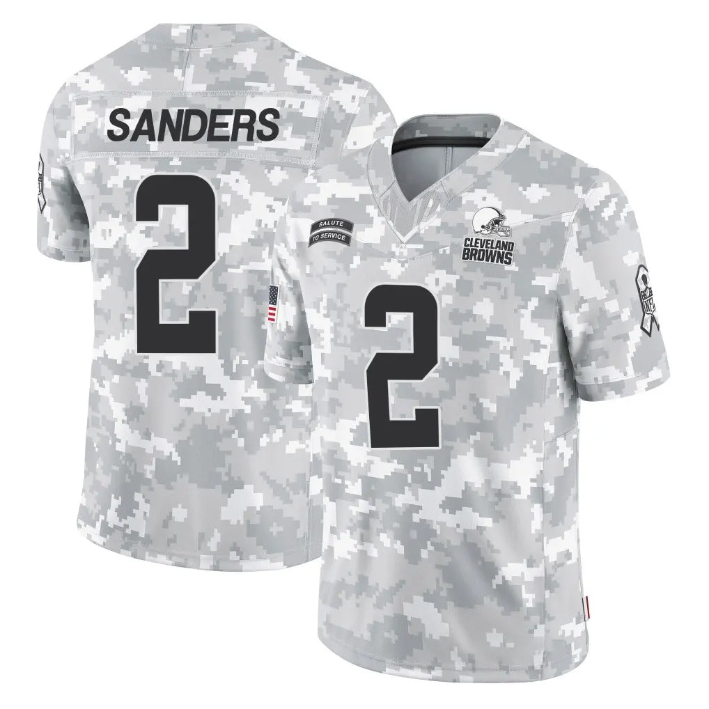 C.Browns #2 Shedeur Sanders Player Arctic Camo Salute to Service Limited Home Game Jdoa Stitched Jerseys