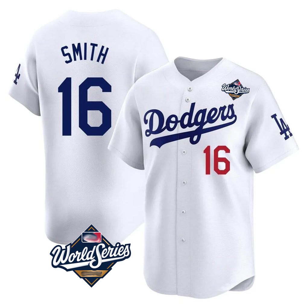 LA.Dodgers #16 Will Smith Player White World Series Limited Home Jdoa Stitched Jerseys
