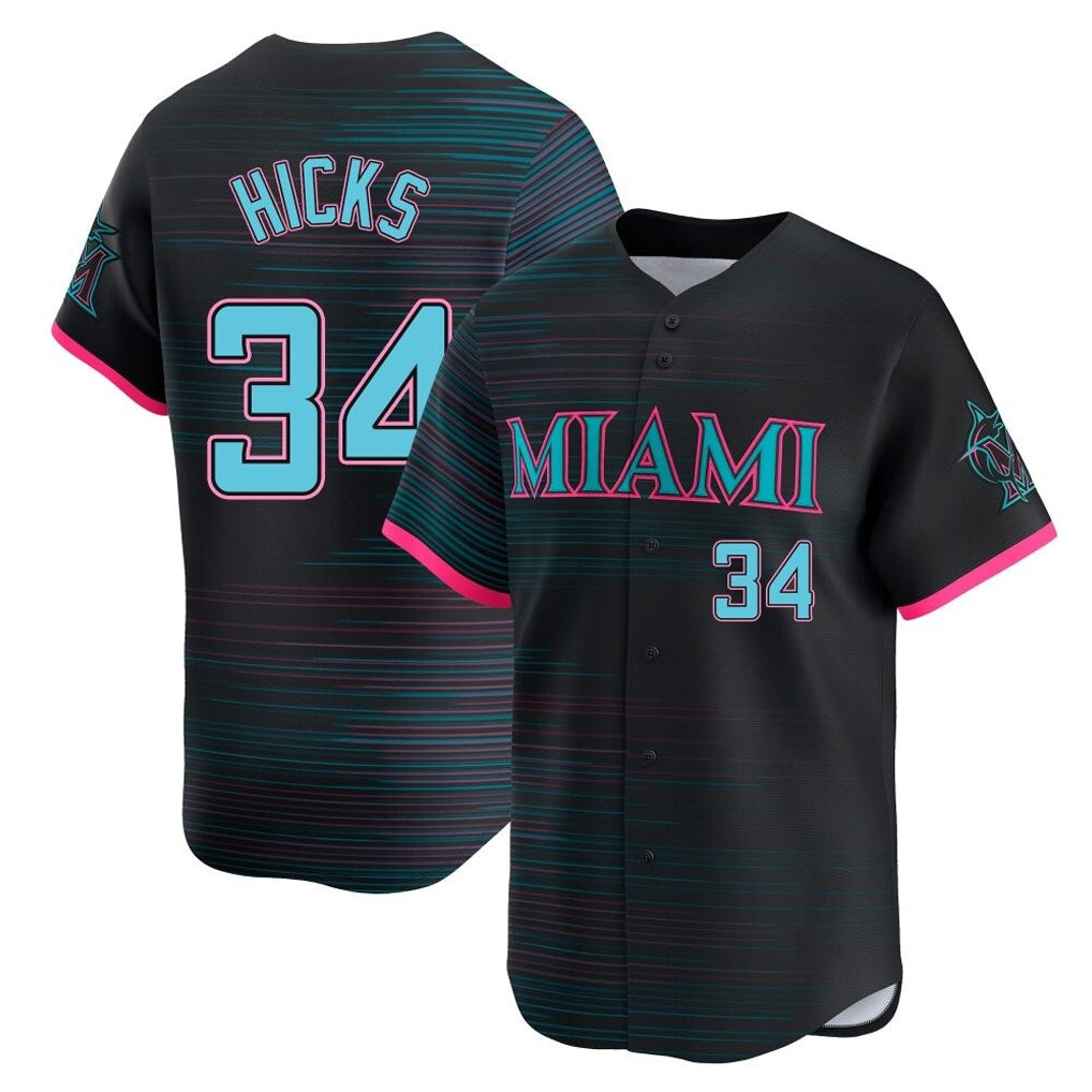 M.Marlins #34 Liam Hicks Player Black City Connect Home Limited Jdoa Stitched Jerseys