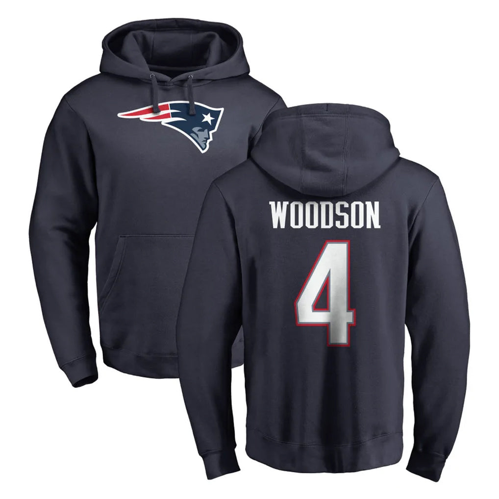 NE.Patriots #4 Craig Woodson Player Navy LOGO Pullover Hoodies Home Game Jdoa Stitched Jerseys