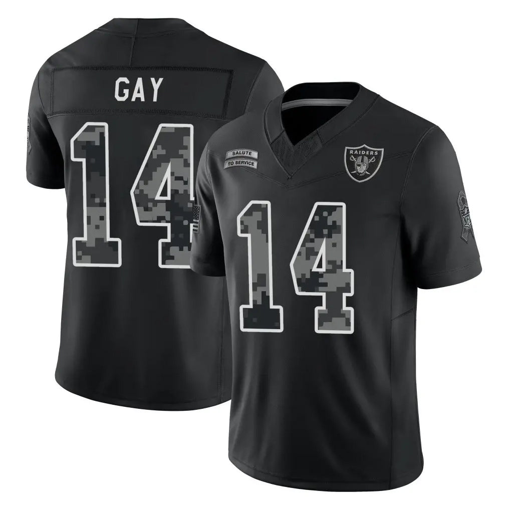 LV.Raiders #14 Matt Gay Player Black Limited 2026 Salute to Service Home Game Stitched Jerseys