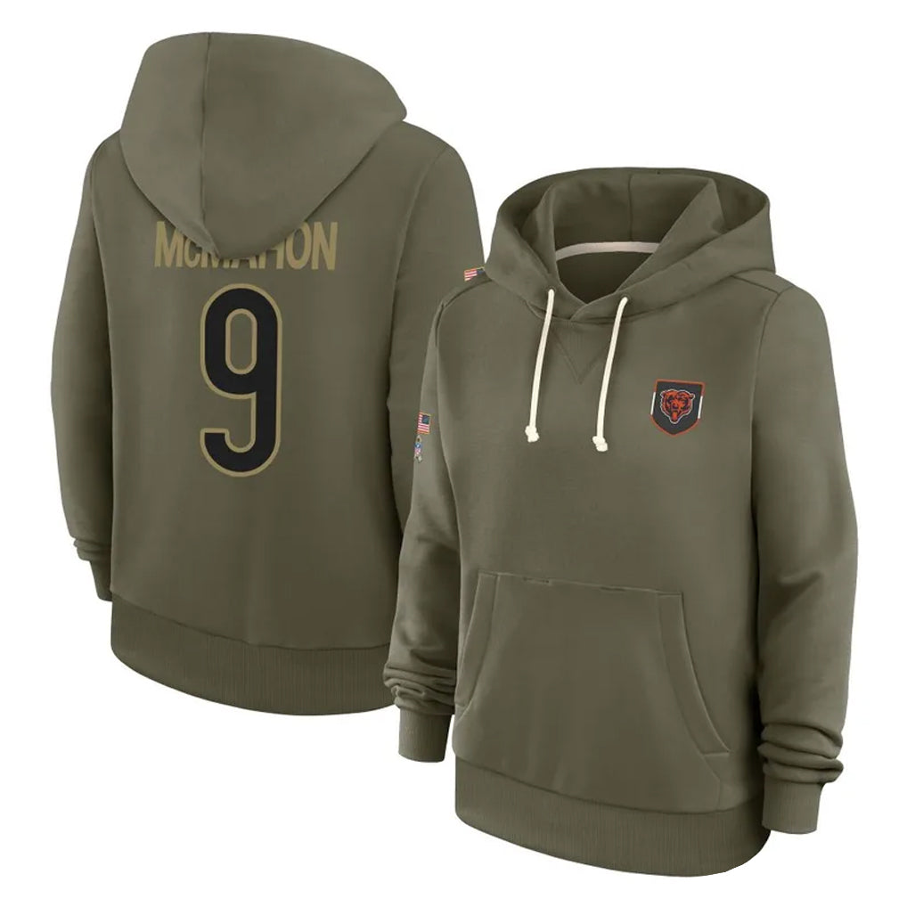 C.Bears #9 Jim McMahon Player Olive Salute to Service Pullover Hoodies Limited Jdoa Stitched Jerseys