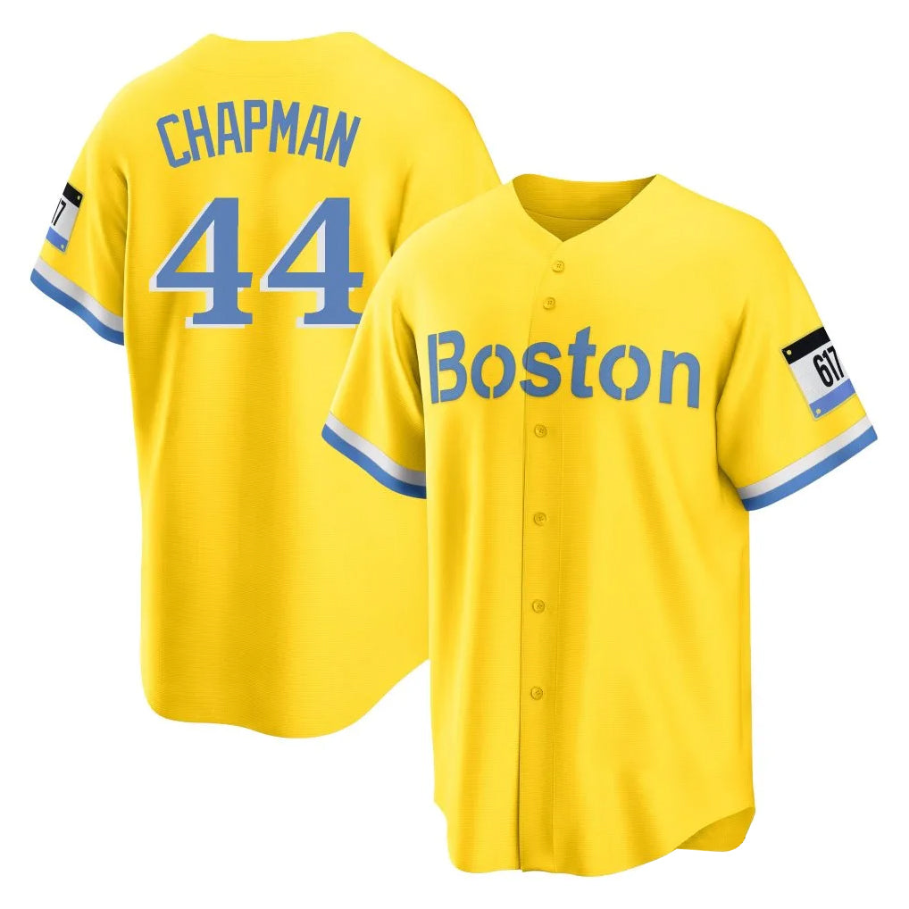 B.Red Sox #44 Aroldis Chapman Player Yellow Home Game Jdoa Stitched Jerseys