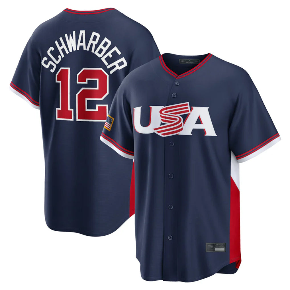 P.Phillies #12 Kyle Schwarber Player Navy USA World Classic Game Limited Jdoa Stitched Jerseys