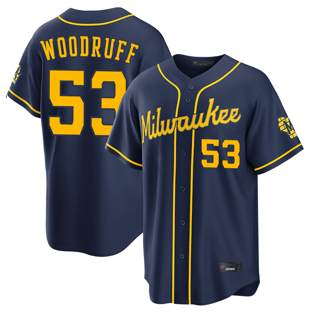M.Brewers #53 Brandon Woodruff Player Navy Home Stadium Game Jdoa Stitched Jerseys