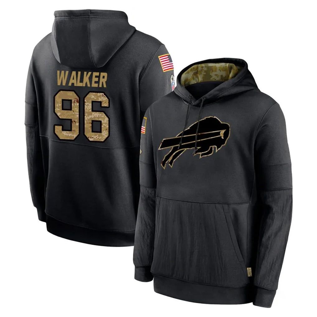 B.Bills #96 Deone Walker Player Black Salute to Service Hoodies Jdoa Stitched Jersey