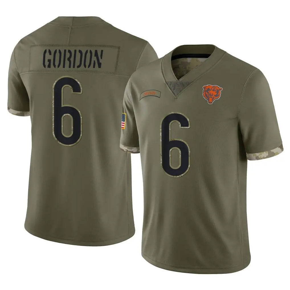 C.Bears #6 Kyler Gordon Player Olive Salute to Service Limited Game Jdoa Stitched Jerseys