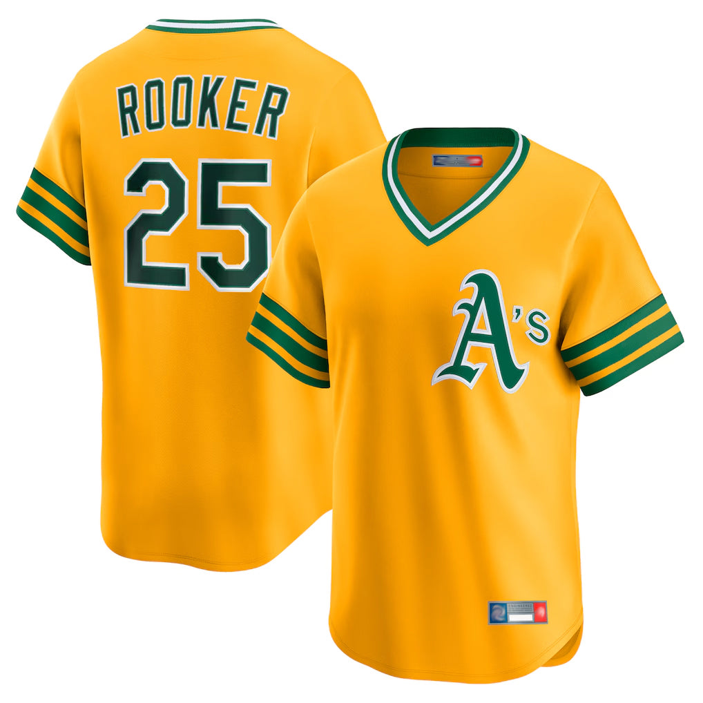 Athletics #25 Brent Rooker Player Gold Cooperstown Collection T-shirt Game Jdoa Stitched Jerseys