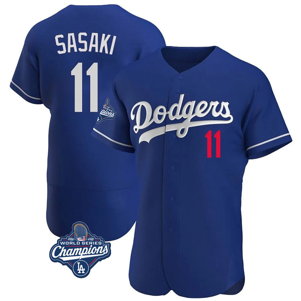 LA.Dodgers #11 Roki Sasaki Player Royal World Series Meet Limited Elite Home Jdoa Stitched Jerseys