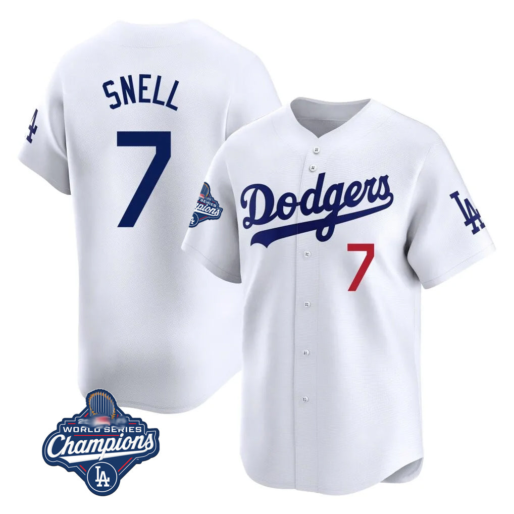 LA.Dodgers #7 Blake Snell Player White Game Limited World Series Meet Home Jdoa Stitched Jerseys