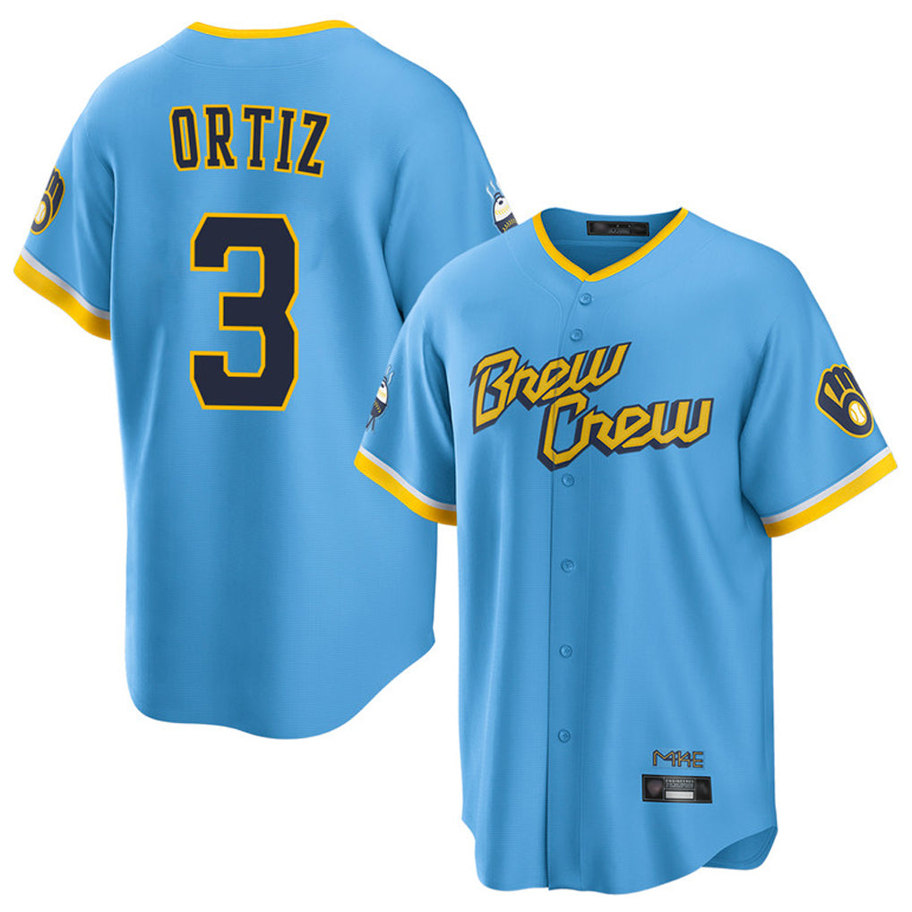 M.Brewers #3 Joey Ortiz Player Light Blue City Connect Home Game Jdoa Stitched Jerseys