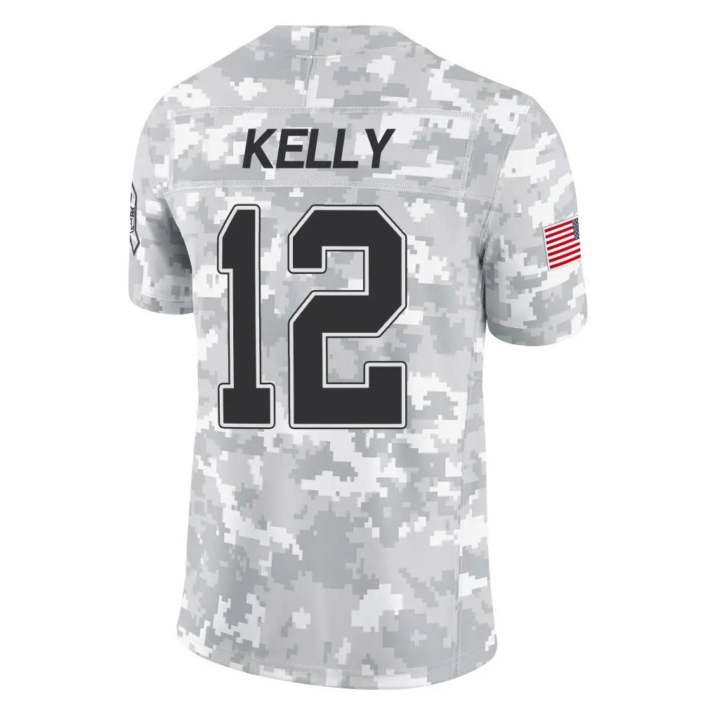 B.Bills #12 Jim Kelly Player Arctic Camo Salute to Service Limited Jdoa Stitched Jerseys