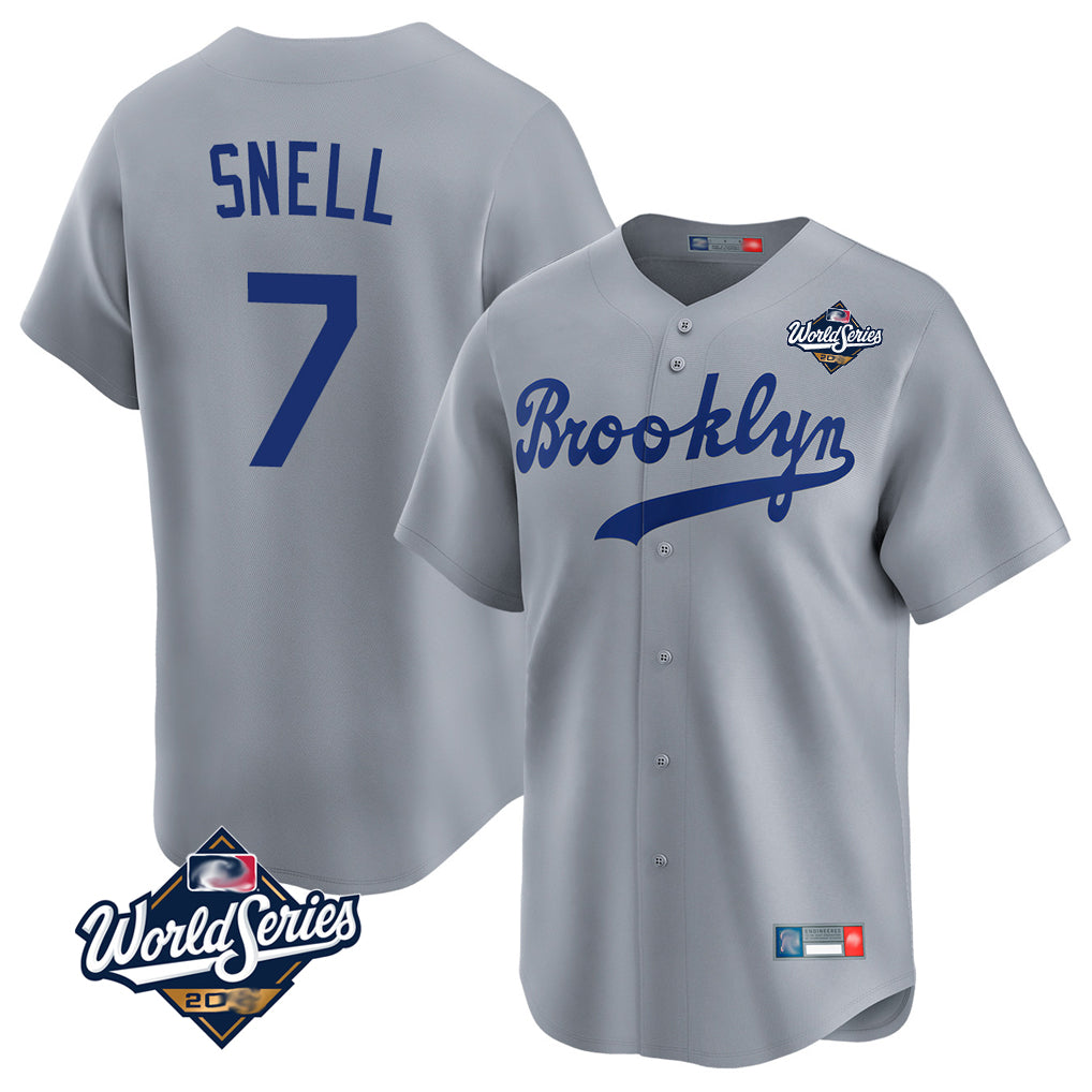 LA.Dodgers #7 Blake Snell Player Gray Game Limited World Series Home Jdoa Stitched Jerseys