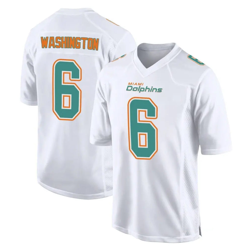 M.Dolphins #6 Malik Washington Player White Fashion Home Game Jdoa Stitched Jerseys