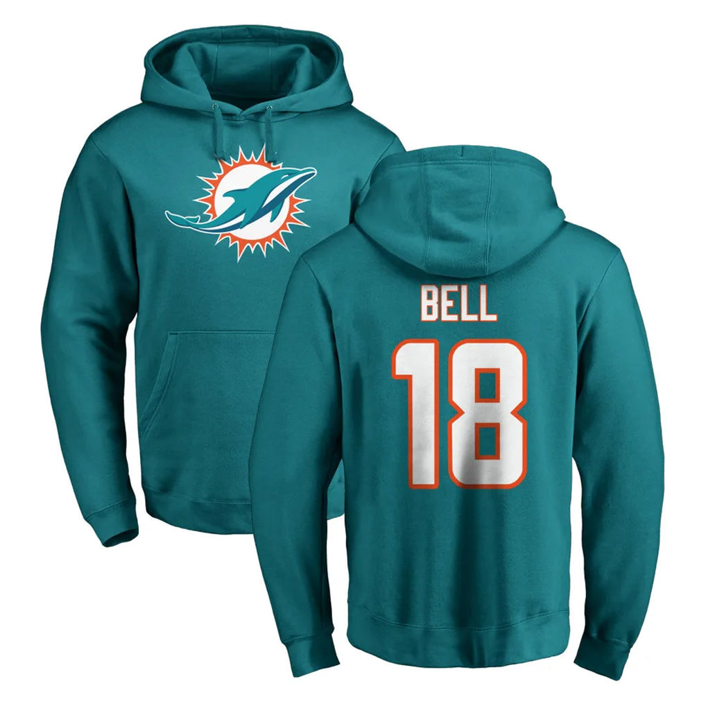 M.Dolphins #18 Chris Bell Player Aqua LOGO Pullover Hoodies Limited Jdoa Stitched Jerseys