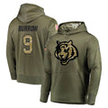 C.Bengals #9 Joe Burrow Player Olive Salute to Service Pullover Hoodies Home Game Jdoa Stitched Jerseys