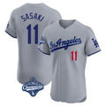 LA.Dodgers #11 Roki Sasaki Player Gray World Series Meet Limited Elite Home Jdoa Stitched Jerseys