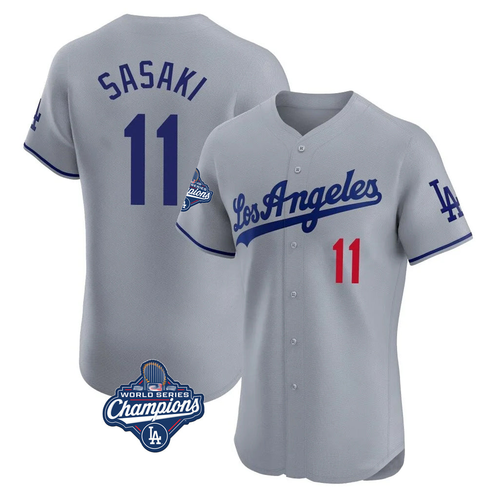 LA.Dodgers #11 Roki Sasaki Player Gray World Series Meet Limited Elite Home Jdoa Stitched Jerseys