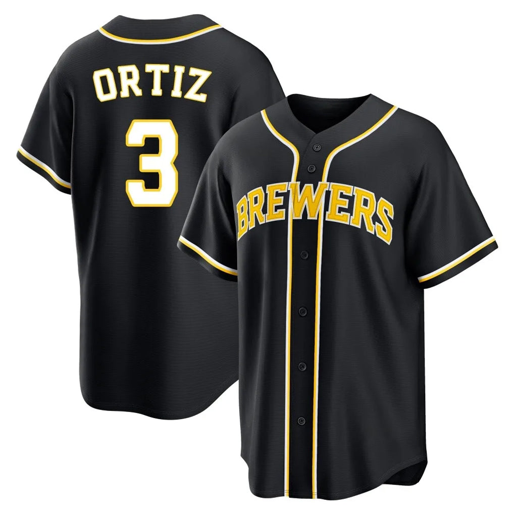 M.Brewers #3 Joey Ortiz Player Black Fashion Out Home Game Jdoa Stitched Jerseys