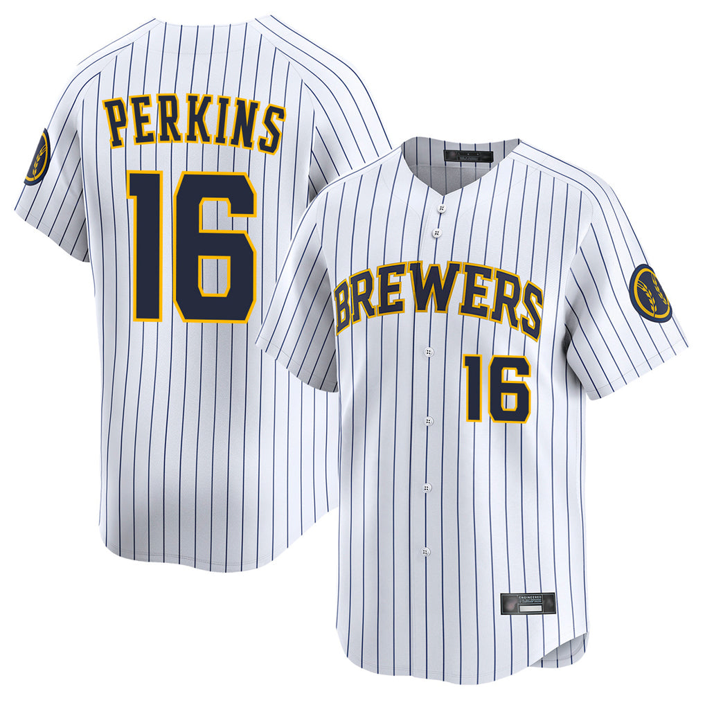 M.Brewers #16 Blake Perkins Player White Stripes Home Limited Game Jdoa Stitched Jerseys