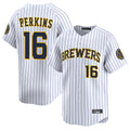 M.Brewers #16 Blake Perkins Player White Stripes Home Limited Game Jdoa Stitched Jerseys
