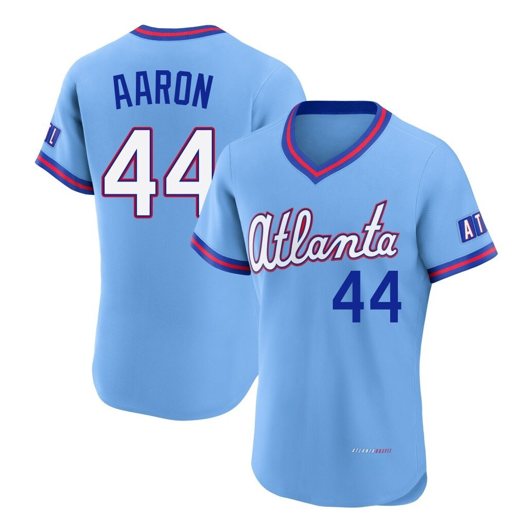 A.Braves #44 Hank Aaron Player Powder Blue 2026 City Connect T-shirt Limited Elite Home Game Jdoa Stitched Jerseys