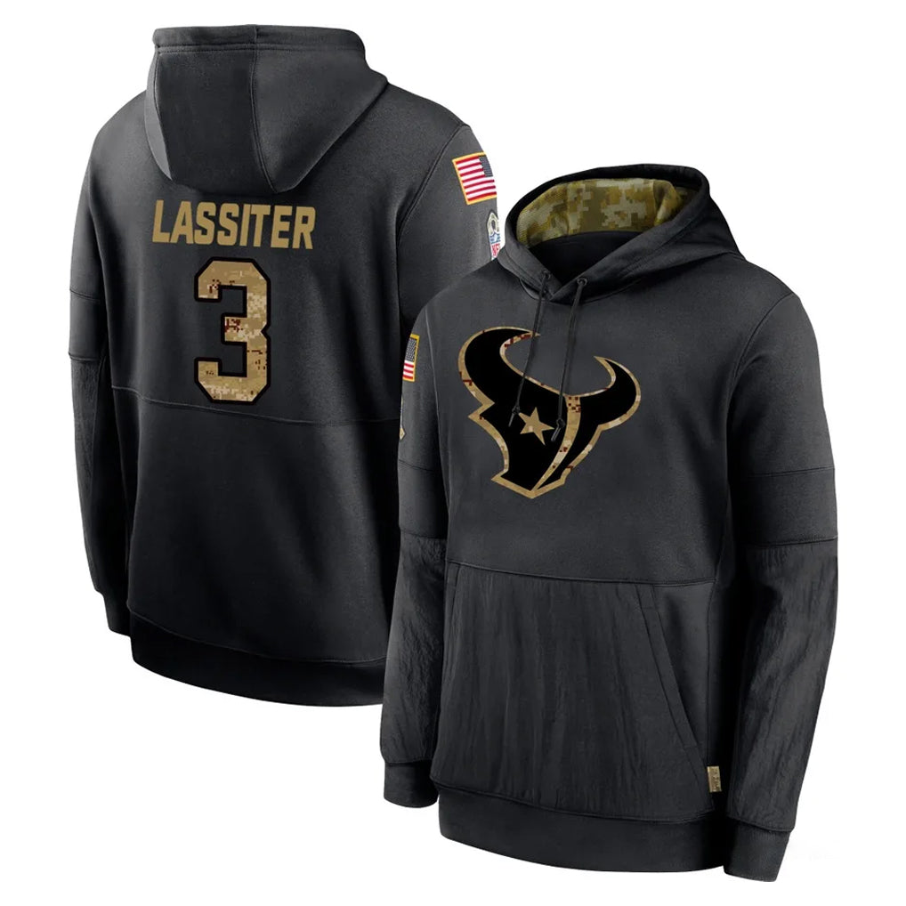 H.Texans #3 Kamari Lassiter Player Black Salute to Service Hoodies Limited Game Jdoa Stitched Jerseys