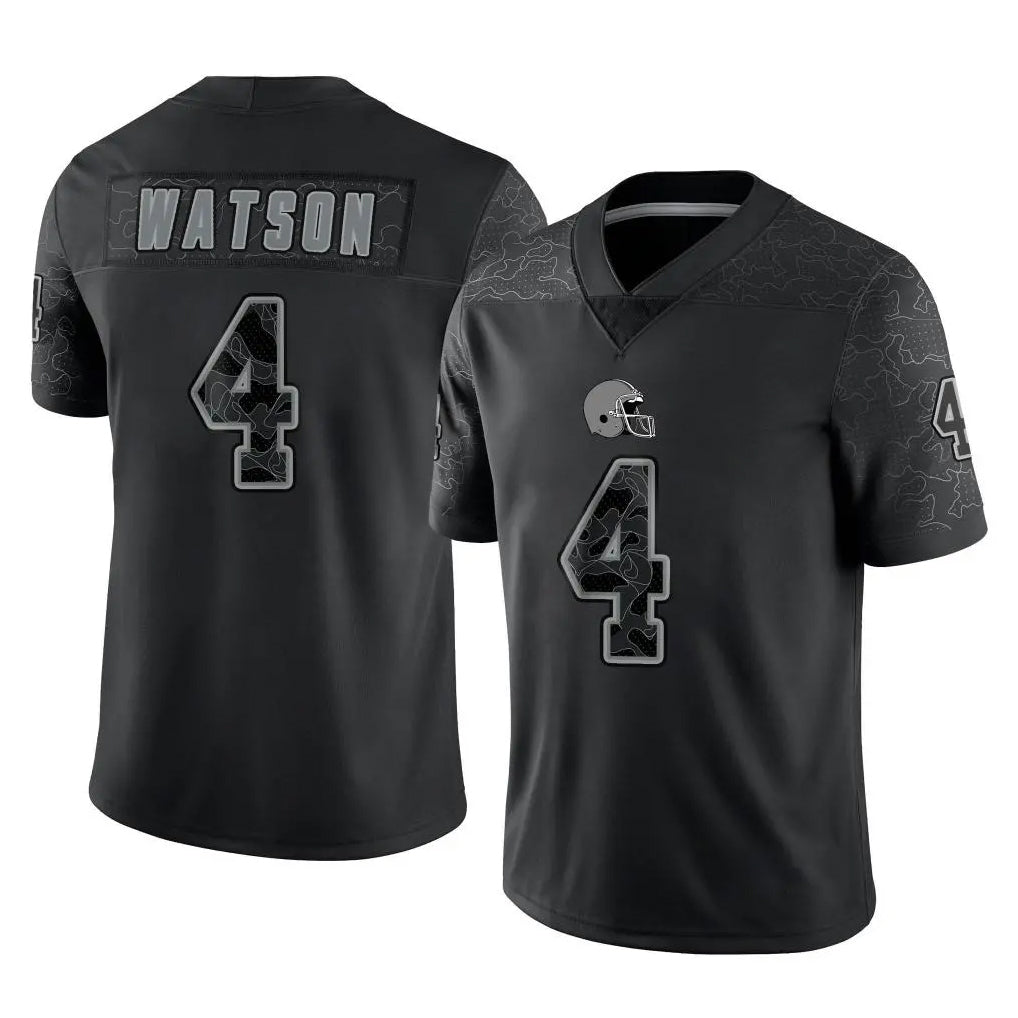 C.Browns #4 Deshaun Watson Player Black Reflective Home Game Jdoa Stitched Jerseys