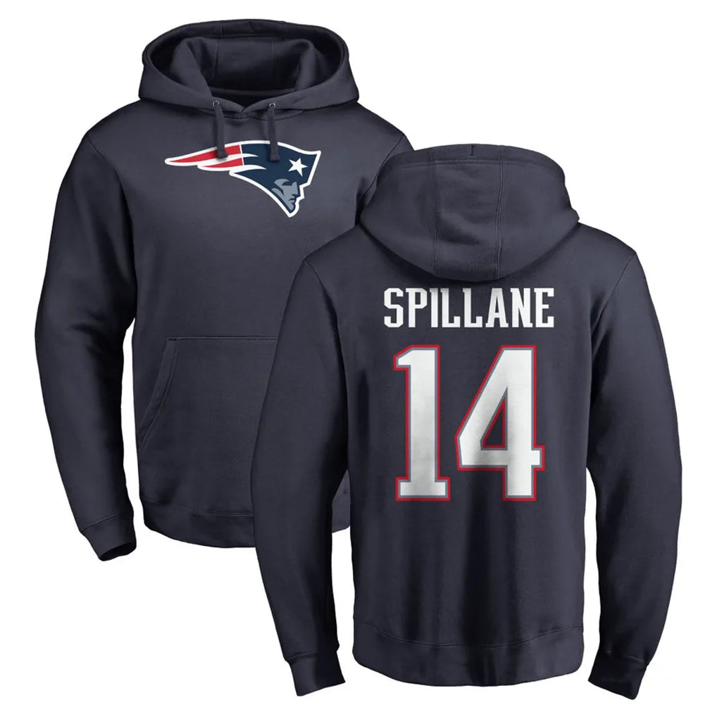 NE.Patriots #14 Robert Spillane Player Navy LOGO Pullover Hoodies Home Game Jdoa Stitched Jerseys