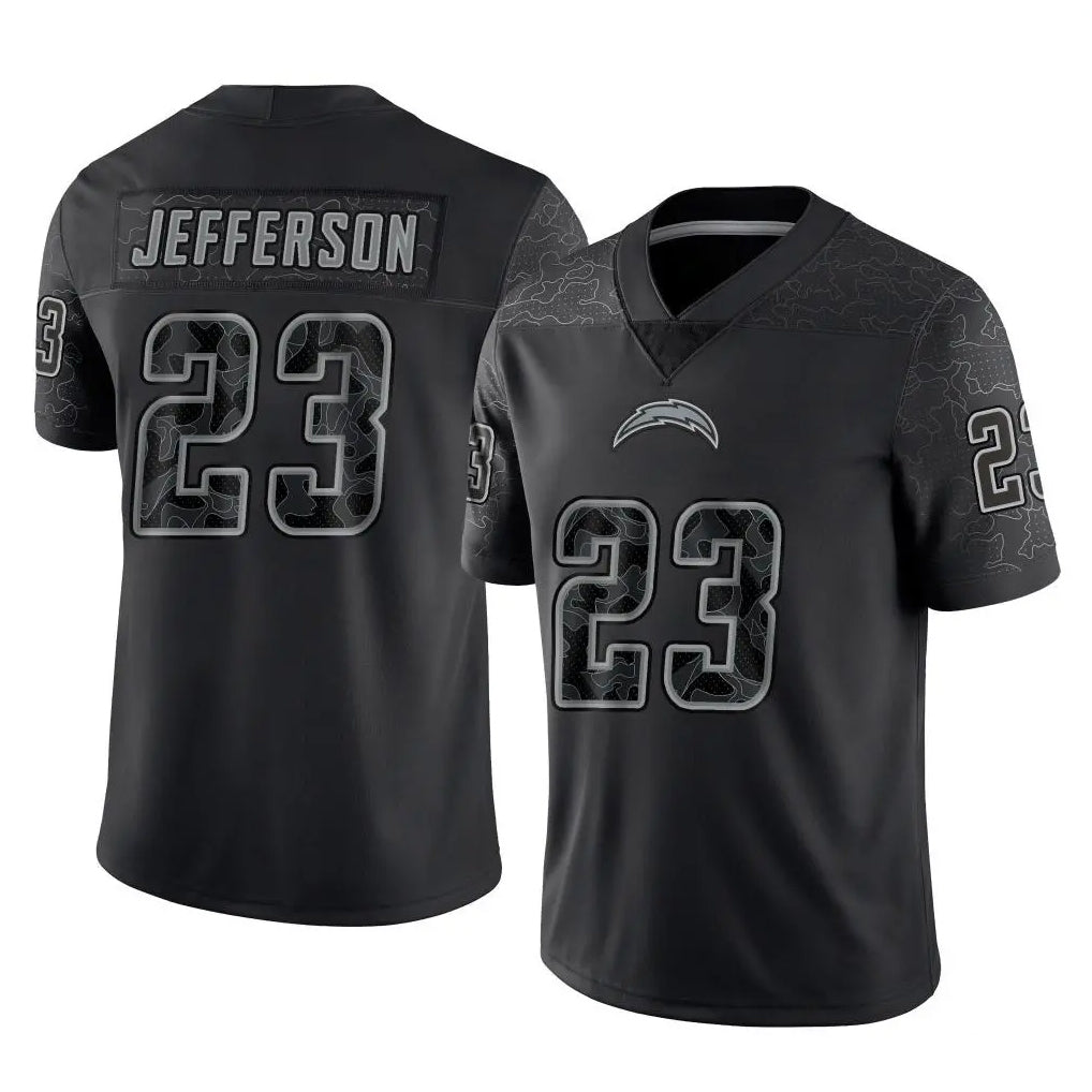 LA.Chargers #23 Tony Jefferson Player Black Limited Reflective Home Game Stitched Jerseys