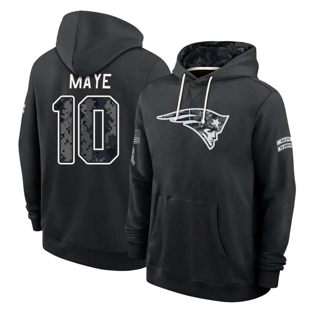 NE.Patriots #10 Drake Maye Player 2026 Black Logo Pullover Hoodies Limited Game Jdoa Stitched Jerseys
