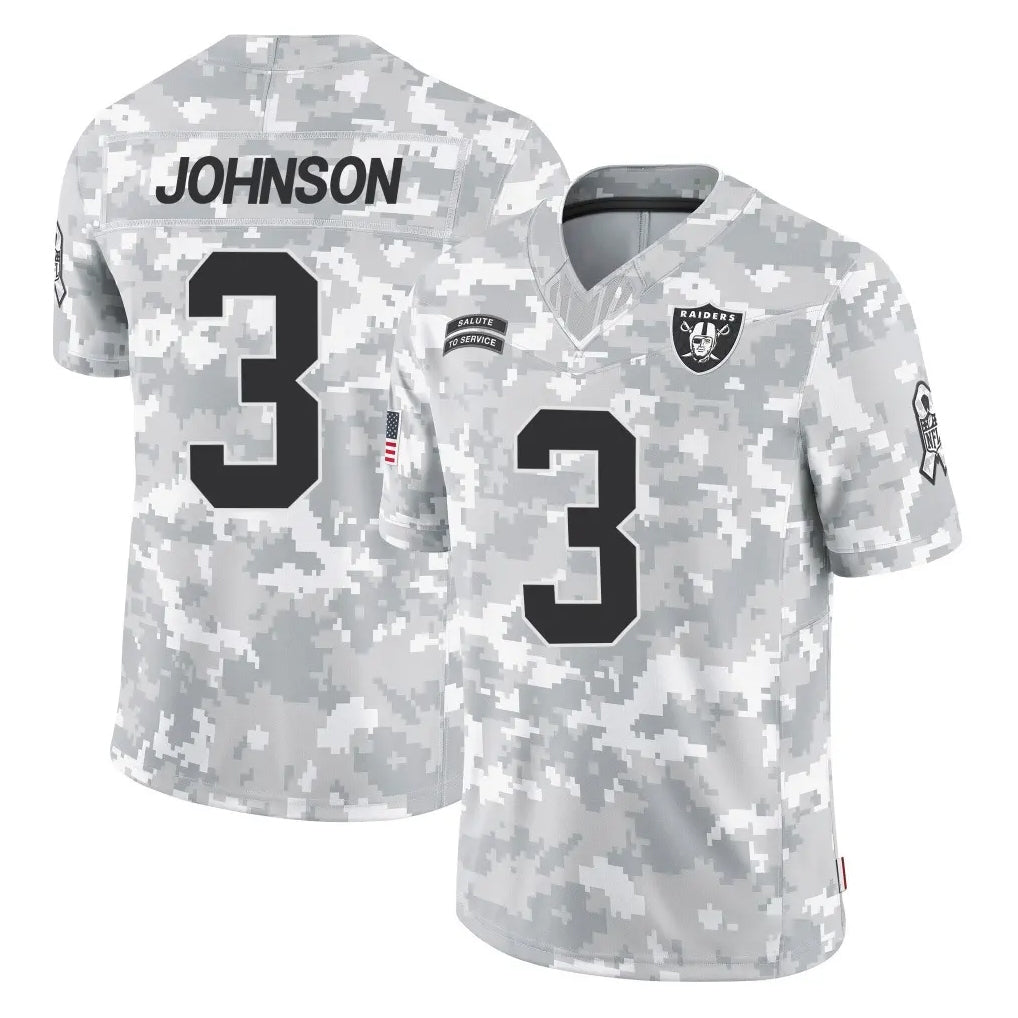 LV.Raiders #3 Taron Johnson Player Arctic Camo Salute To Service Limited Game Stitched Jerseys