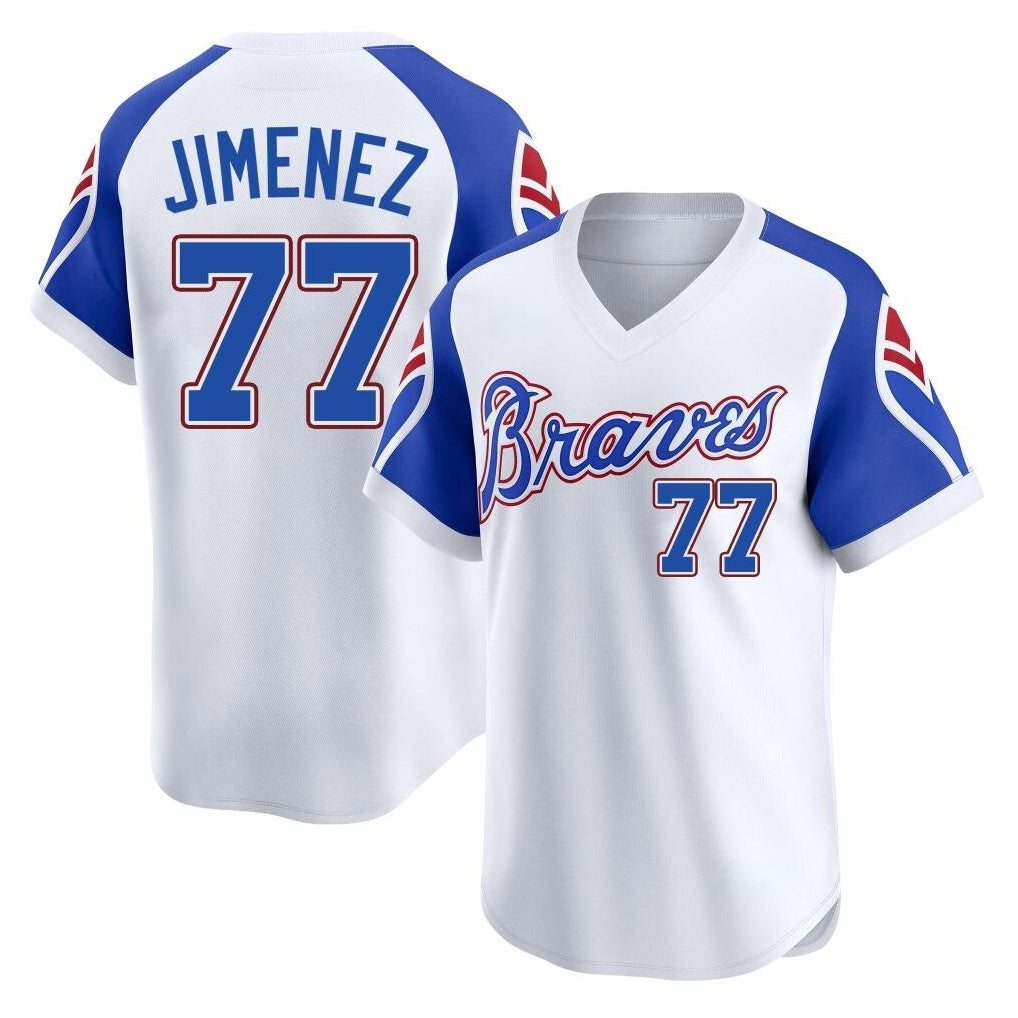 A.Braves #77 Joe Jimenez Player White Throwback Cooperstown Collection T-shirt Game Jdoa Stitched Jerseys
