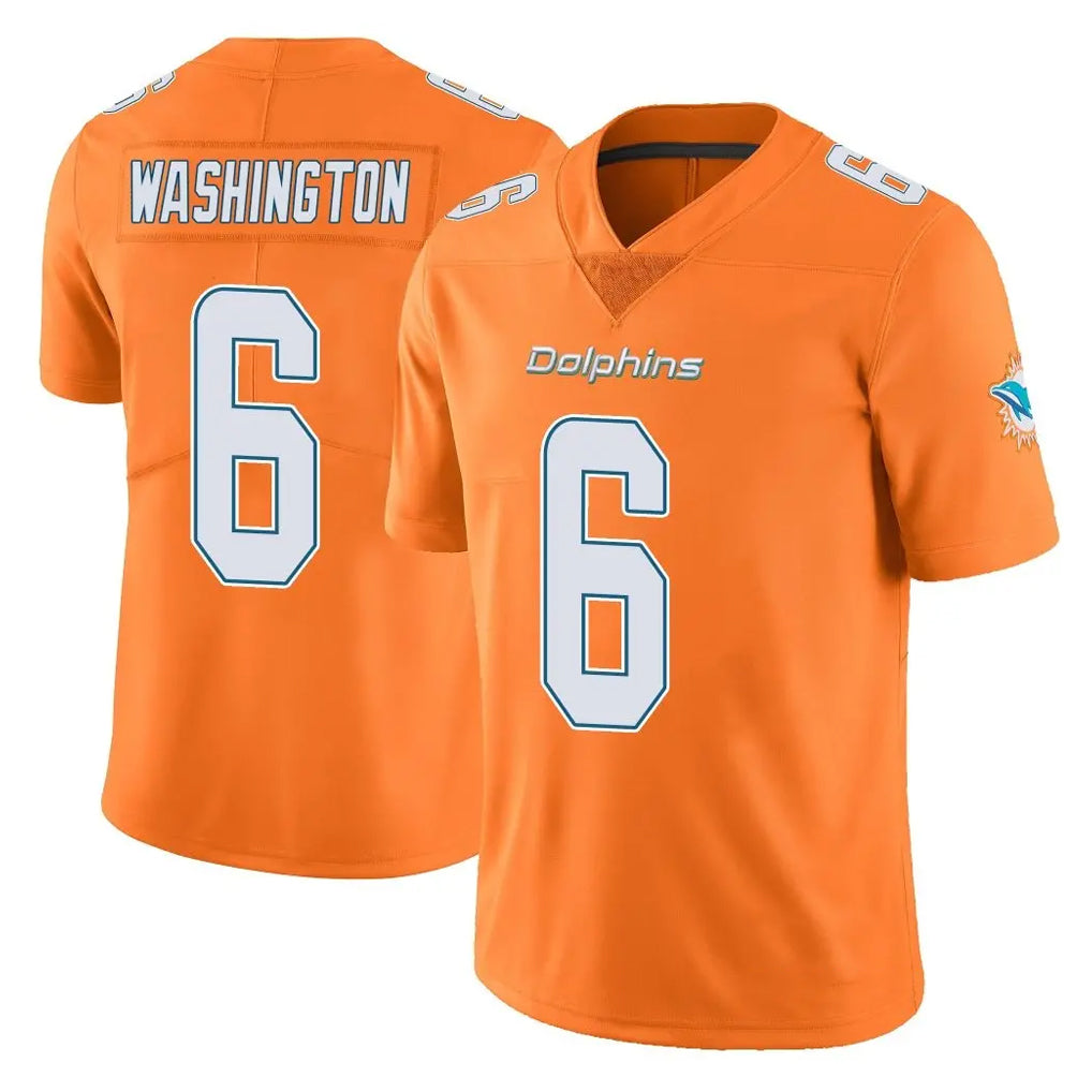M.Dolphins #6 Malik Washington Player Orange Limited Home Game Jdoa Stitched Jerseys