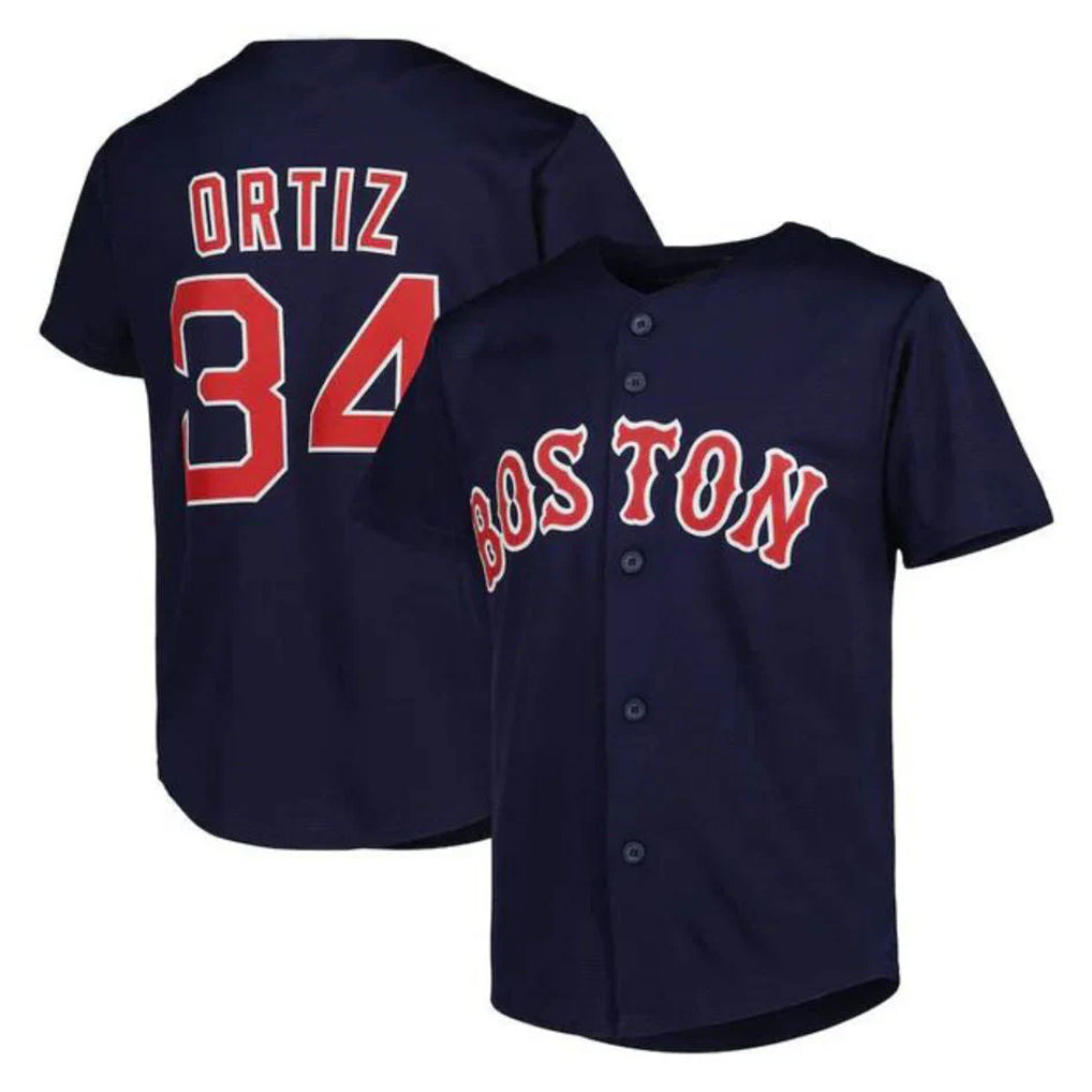B.Red Sox #34 David Ortiz Player Navy Mitchell & Ness Cooperstown Collection Mesh Home Jdoa Stitched Jerseys